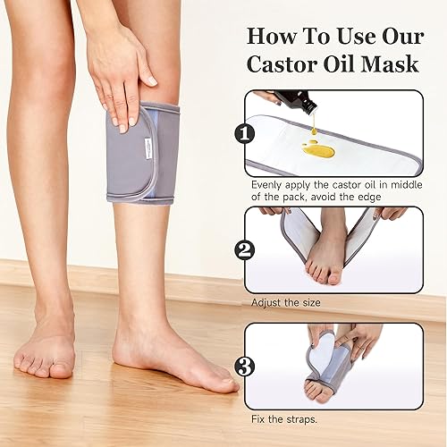 Miniatura 3 de Paquete de aceite de ricino para pies, paquete de aceite de ricino orgánico reutilizable para manos, brazos, pantorrillas y antifugas de aceite de