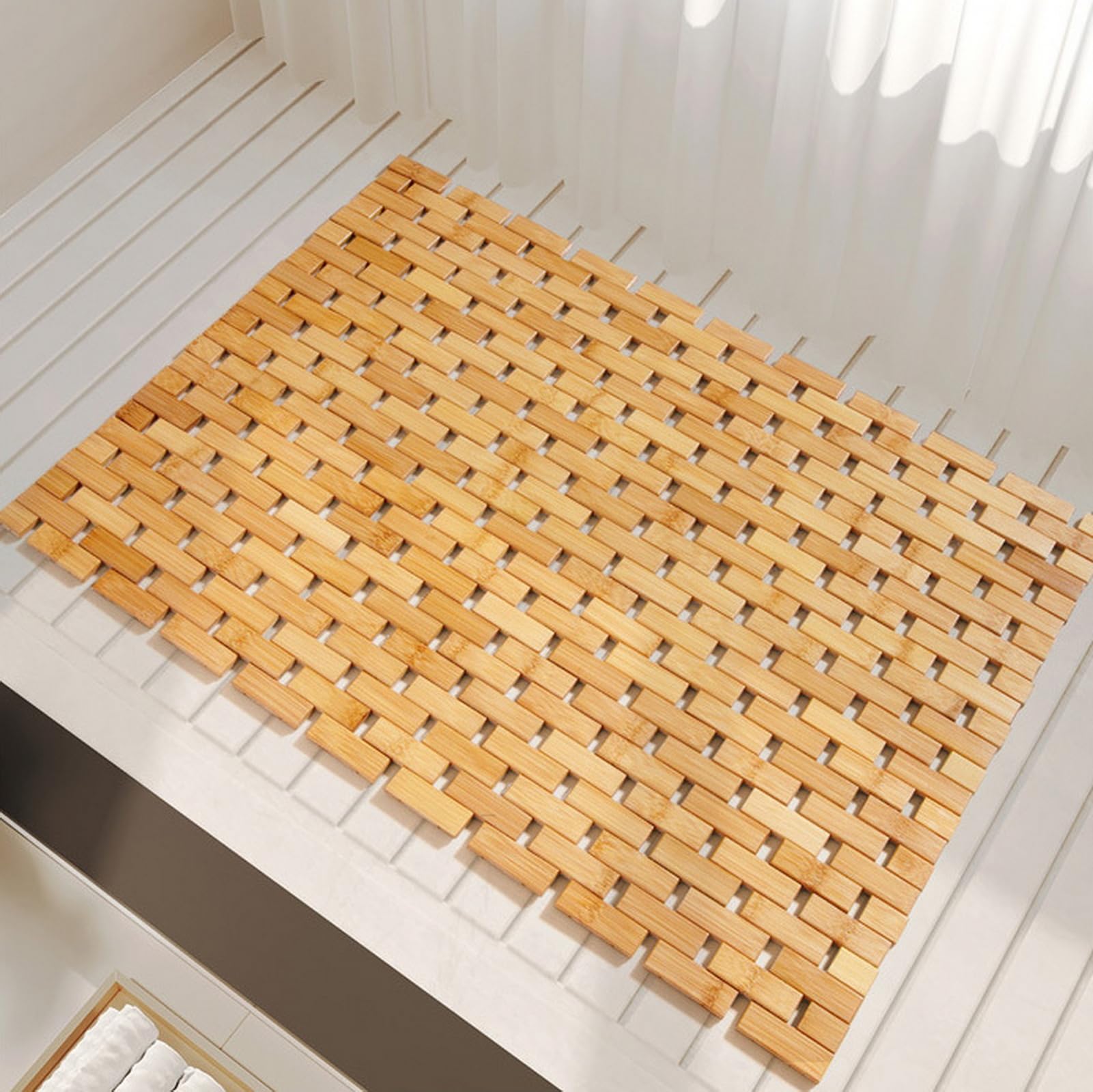 Pedana Doccia bambù, Tappetino per doccia in legno, Tappetino Antiscivolo da Doccia, Vasca e Sauna, Interno, Esterno, Cachi scuro, 50x70cm