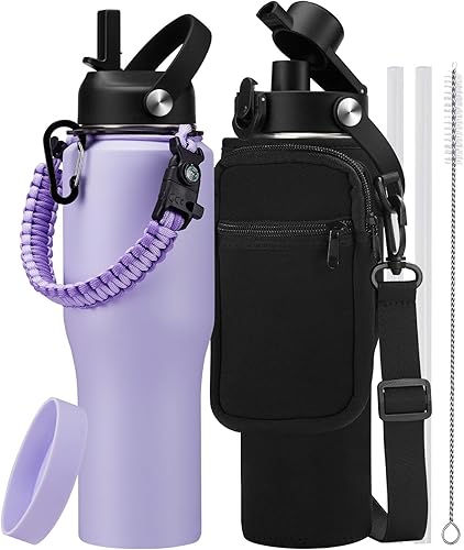 Miniatura 20 de Botella de agua de acero inoxidable de 32 oz - Mantiene fría durante 48 horas, caliente durante 24 horas, botella de agua aislada al vacío a prueba