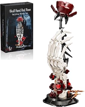 Skull Rose Building Set, Gothic Skull Hand Style Desktop Decorations Ornaments, Dark-Themed Toys, Creative DIY Building Block Gifts