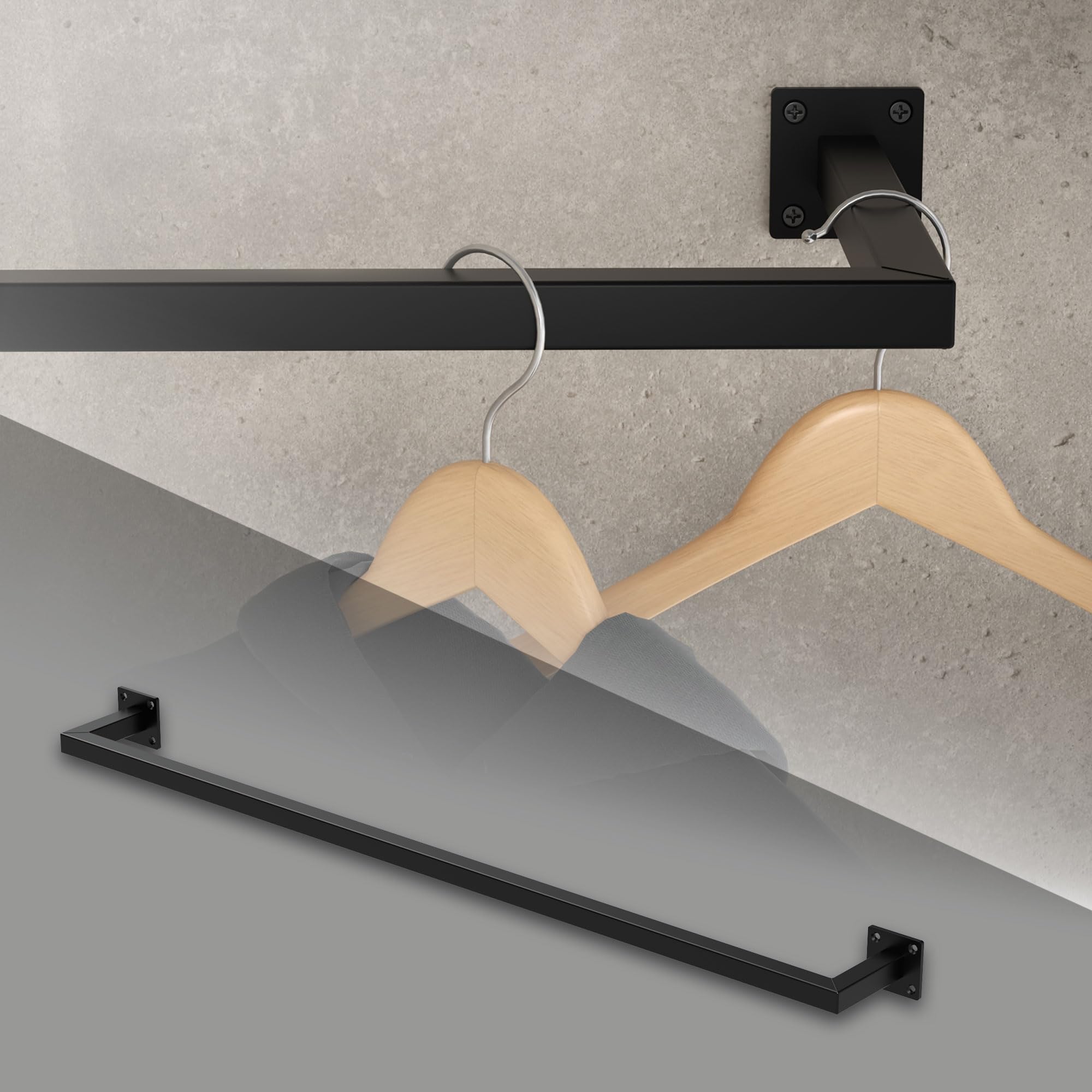 ML-​Design Perchero de Pared 110x12 cm Negro de Acero Inoxidable para Vestidor o Armario Barra de Almacenamiento hasta 50kg Perchero para Ropa Toallas o Utensilios de Cocina Incl. Material de Fijación