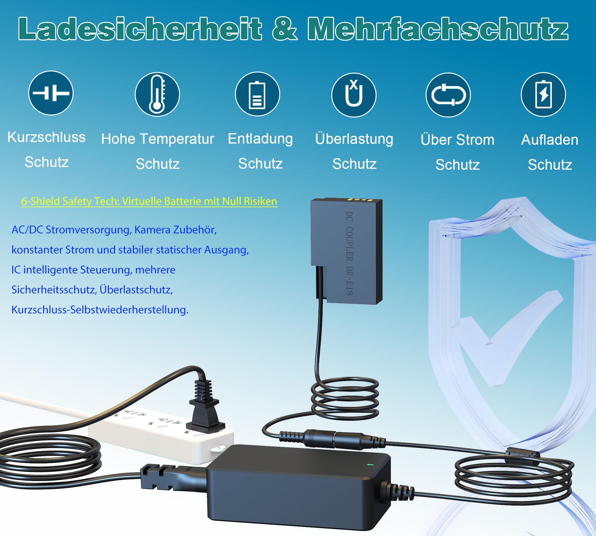 HYCTP ACK-E18 Alimentatore di rete DR-E18 DC accoppiatore LP-E17 Dummy Batteria Kit per Canon EOS Rebel T6i T7i SL2 RP R8 R10 R50 R100 T8i T6s 77D 200D 250D 760D 800D 850D 80D Fotocamere 0D