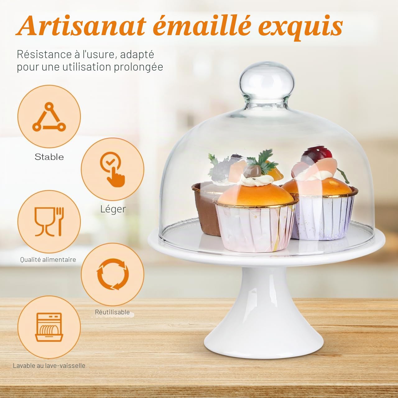 Cabilock Support De Gâteau sur Pied avec Cloche en Verre Plateau À Gâteau 9.06X7.87X7.87 Pouces Présentoir pour Cake Aux Fruits Dessert Snack Décoration De Table pour Mariage Et Fête