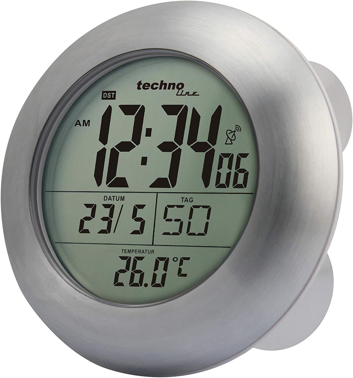 Technoline WT 3000 Radio Controlled Wall Clock for Bathroom, silver, Ø 17,2 x 5,4 cm (silver with batteries)