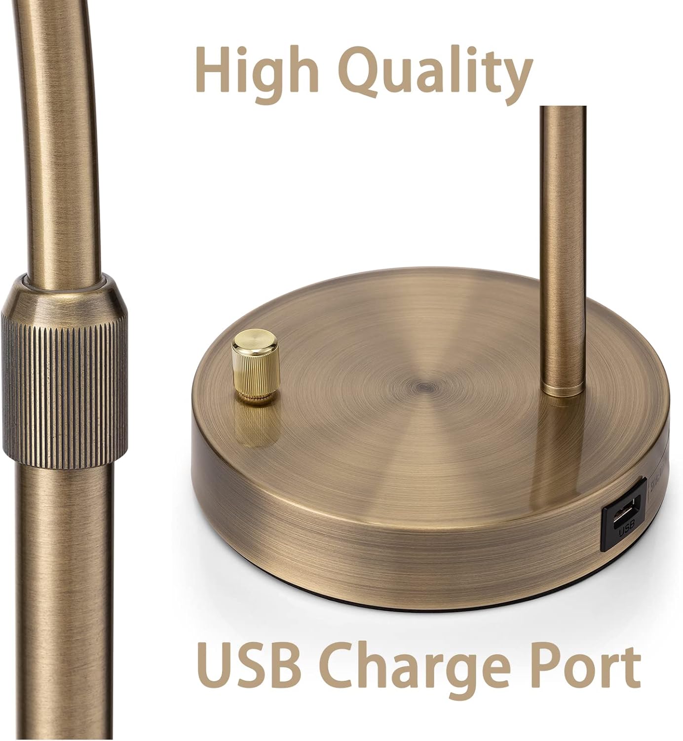 Gold Table Lamp for Bedroom with USB Port, Industrial Boho Bedside Desk Lamp with Charging,Rattan Woven Shade Vintage Nightstand Arched Table Lamp for Home Office Living Room ,Gold & White. - - 