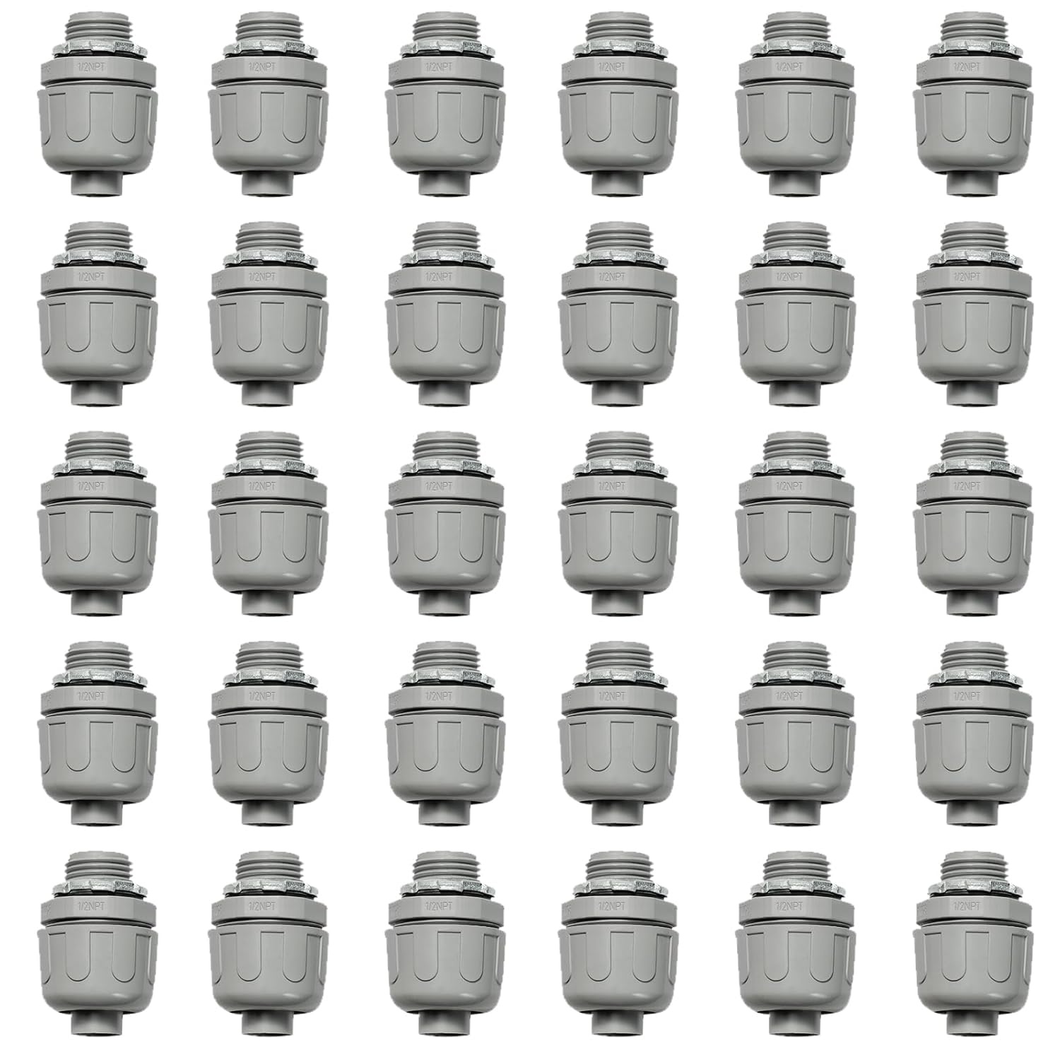 Conduit Connectors, 1/2 Inch Liquid Tight Connector NPT Non-Metallic for PVC Electrical Flexible Conduit Fittings, 180 Degree Straight, UL Listed for Home Outdoor Tubes Tools, Grey (100-Pack)