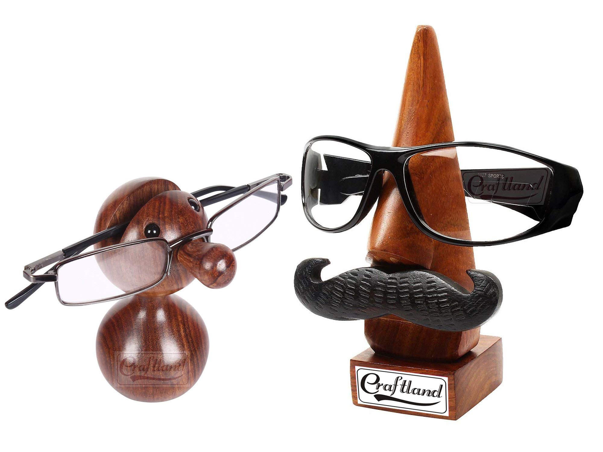Craftland Pair of Wooden Nose Shaped Spectacle/spec Holder/Stand with Black Moustache and Doll