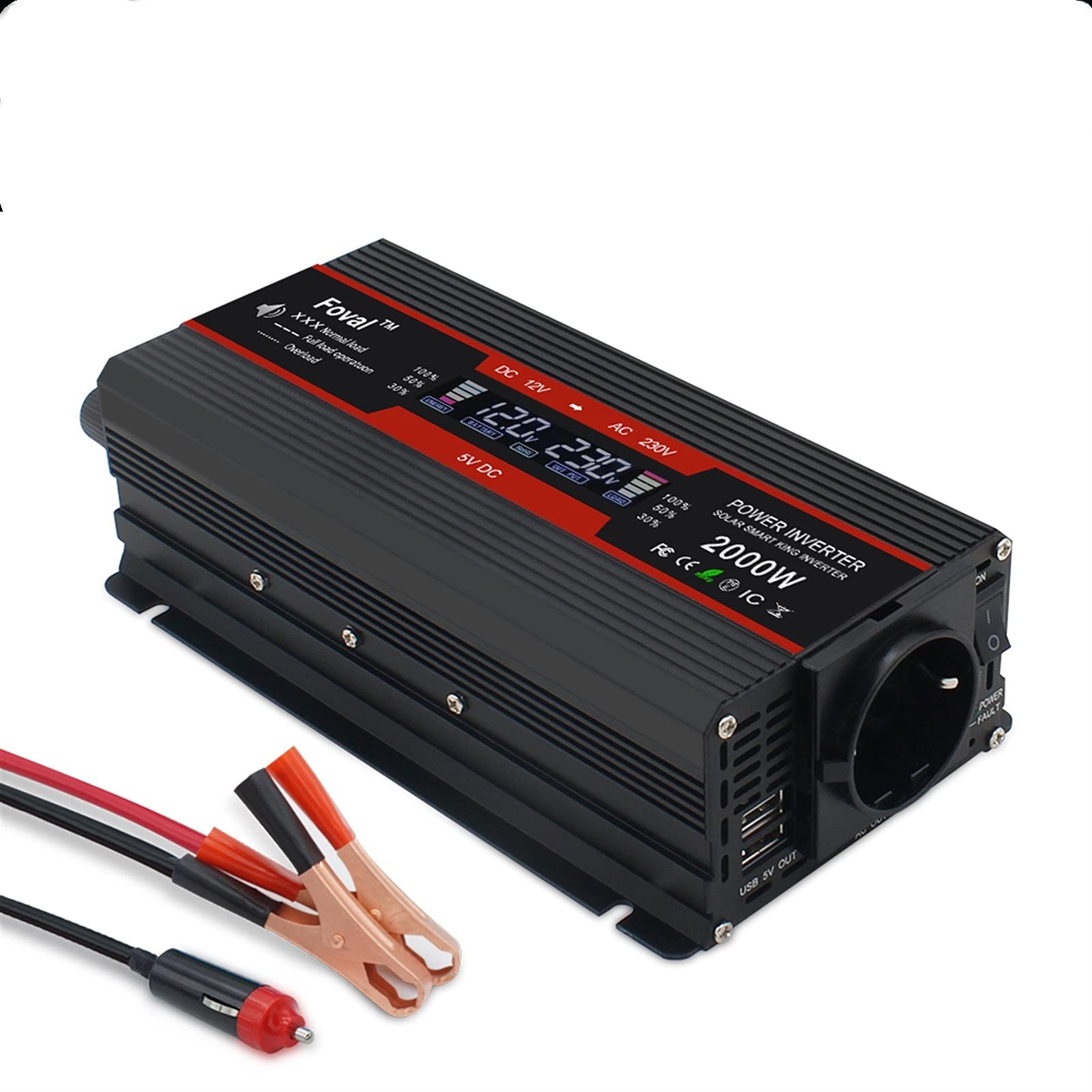 Inversor,Inversor Onda Pura Inversor 12V a 220V 2000W 220 Pantalla Duradera Dual 2 USB inversor de automóvil Transformador 12V 220V(2000W)