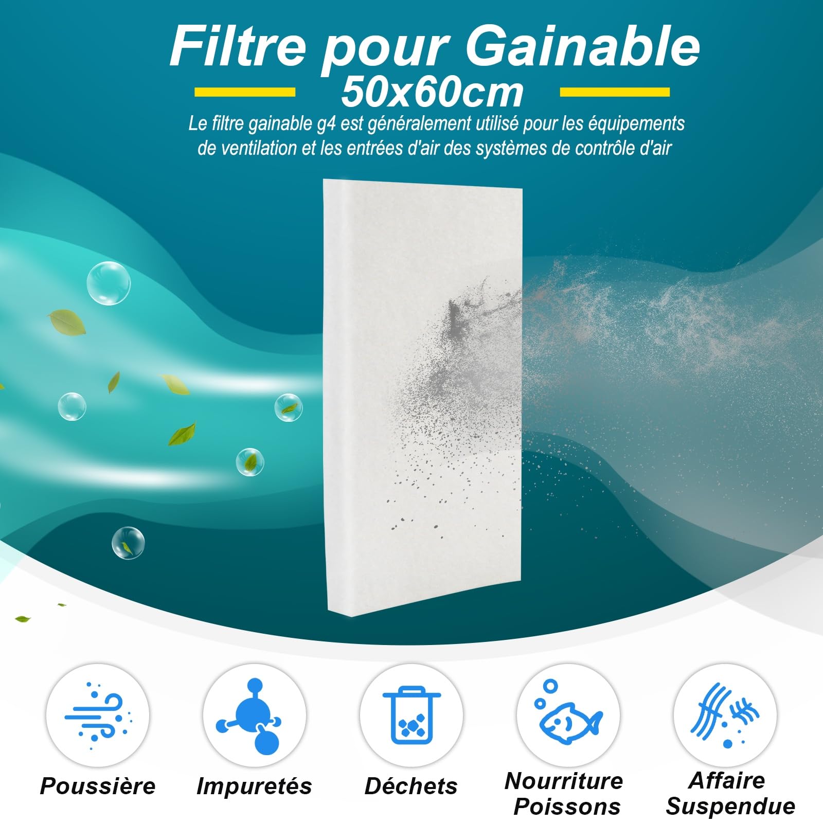 50 x 60cm Filtre Grille de Reprise Gainable,Filtre Lavable Grille de Reprise Gainable,Filtre Reprise Air Gainable,pour Industriel à Poussière