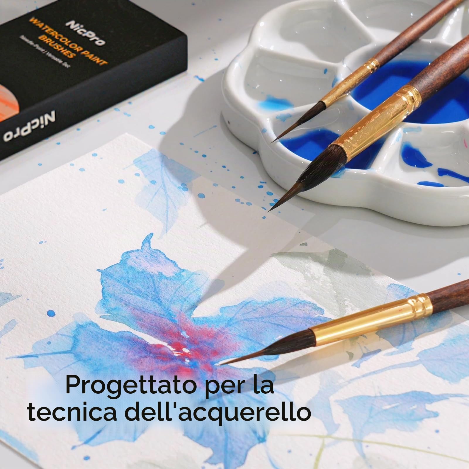 Nicpro 8 pennelli acquerello professionali, pennelli per dipingere, set pennelli pittura in martora con punta sintetica extra lunga per dettagli fini- Pittura con acquerello acrilico guazzo inchiostro