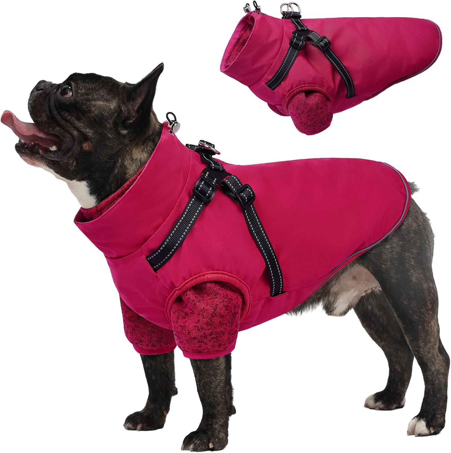 Lelepet Dog Coat 3 in 1 Waterproof Dog Winter Jacket with Harness Built in Windproof Snow Jakcet with Detachable Fleece Sweater Lining Reflective Thermal Cold Weather Coats for Small Medium Large Dogs