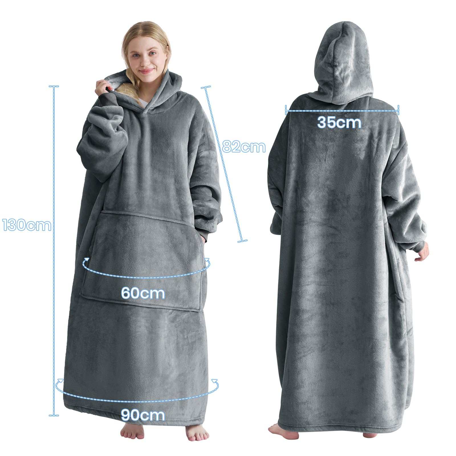 Good Nite Wearable Blanket Oversized Hoodie Blanket for Women & Men Sherpa Snuggle Blankets for Adults Fluffy Warm Hooded Throw with Pockets Grey (Grey - Image 4