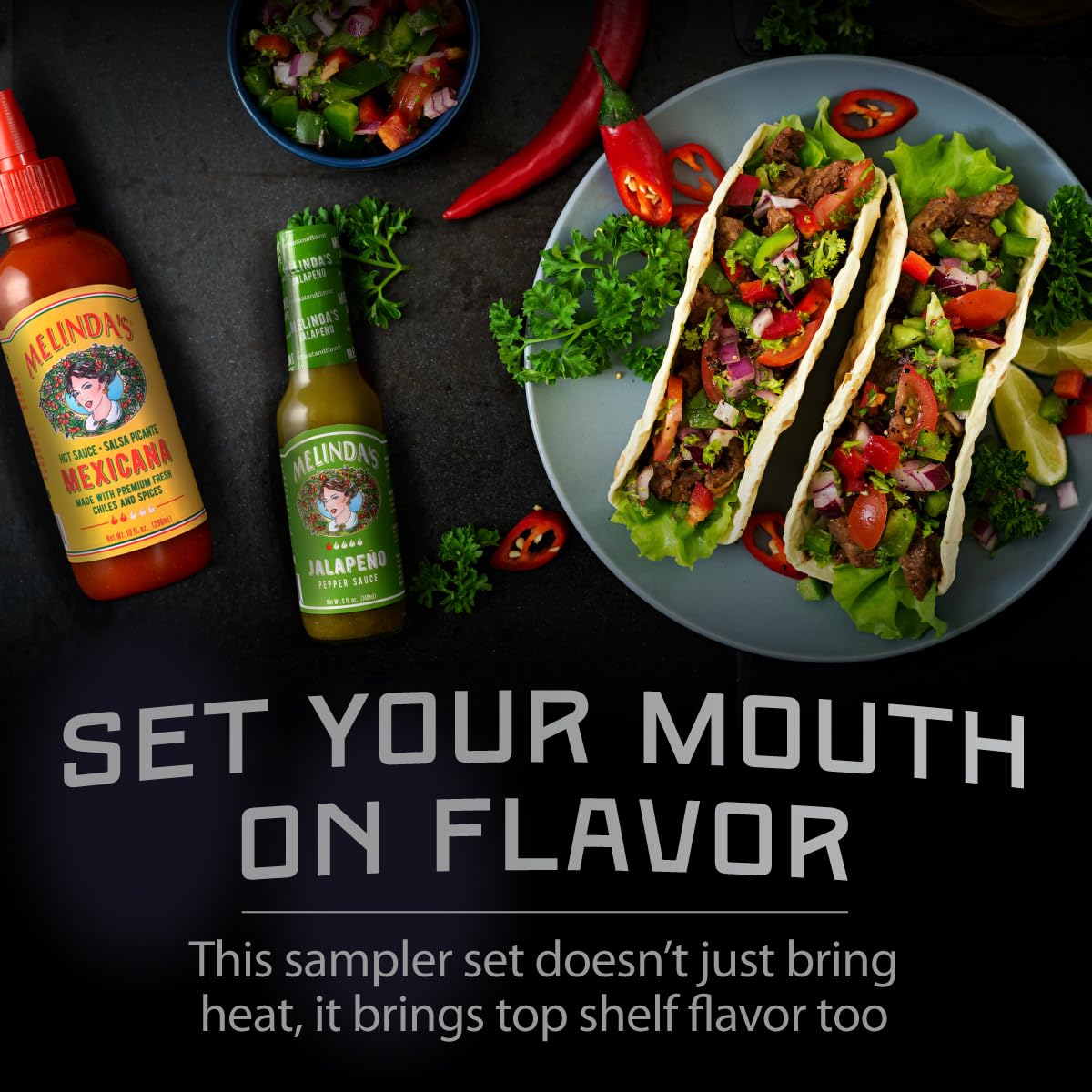 Melinda’s Taco Sauce Collection - 6 Pack (54 Oz) -Taco Hot Sauce Variety Pack for Taco Night with Jalapeño Hot Sauce, Mexicana, Chipotle & More - Gluten Free, Vegan, Keto - Image 3