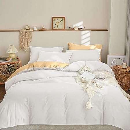 Amazon Tkone 布団カバー 3点セット シングル シーツ 寝具カバーセット 掛け布団カバー ボックスシーツ 枕カバー ベッド用 布団用 ピーチスキン加工 洗い替え速乾タイプ 洋式 和式兼用 シングル 150x210cm ミルキー イエロー 寝具カバーセット オンライン通販