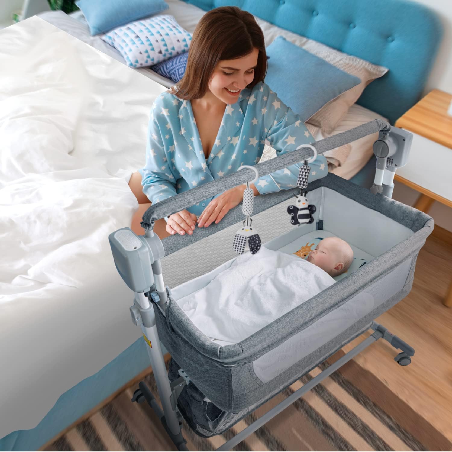 GJCOS Electric Rocking Bedside (Grey) 4 in 1