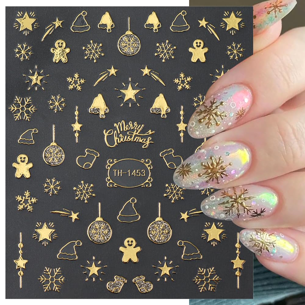 DHWEKU Weihnachts-Nagelsticker – 4 Blätter Mit Roségold & Schneeflocken, Selbstklebend Für DIY Nailart