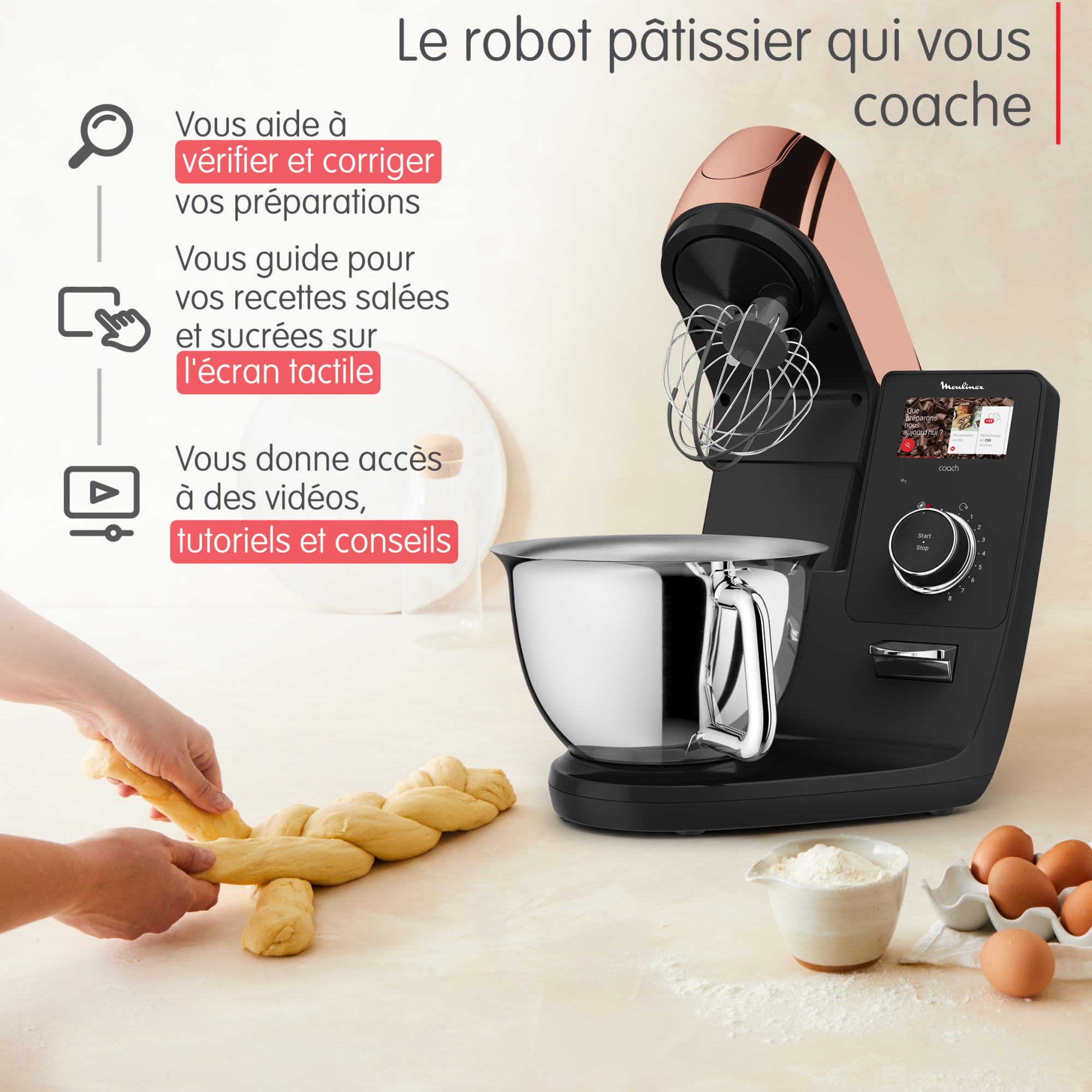 Moulinex - Robot pâtissier i-Coach Touch - Bol 5.5 L - Inox Terracotta