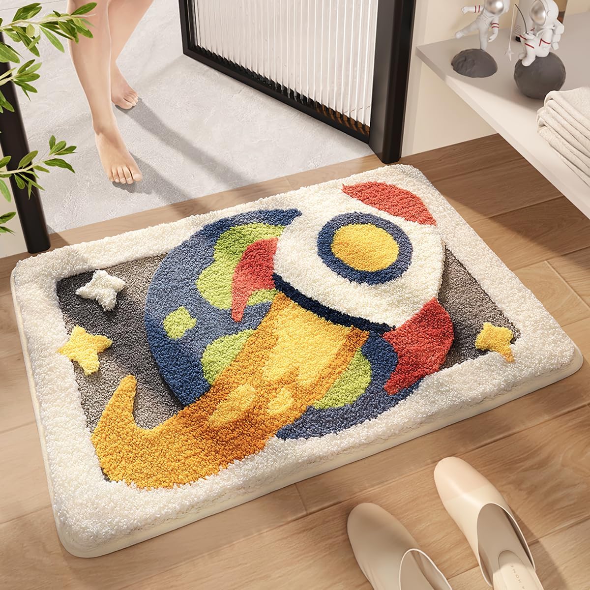 Planets Bathroom Mat Soft Fluffy Absorbent Rug Non-Slip and Machine Washable Carpet for Bathroom, Sink and Bedroom (Rush Out into Space, 31"x20")