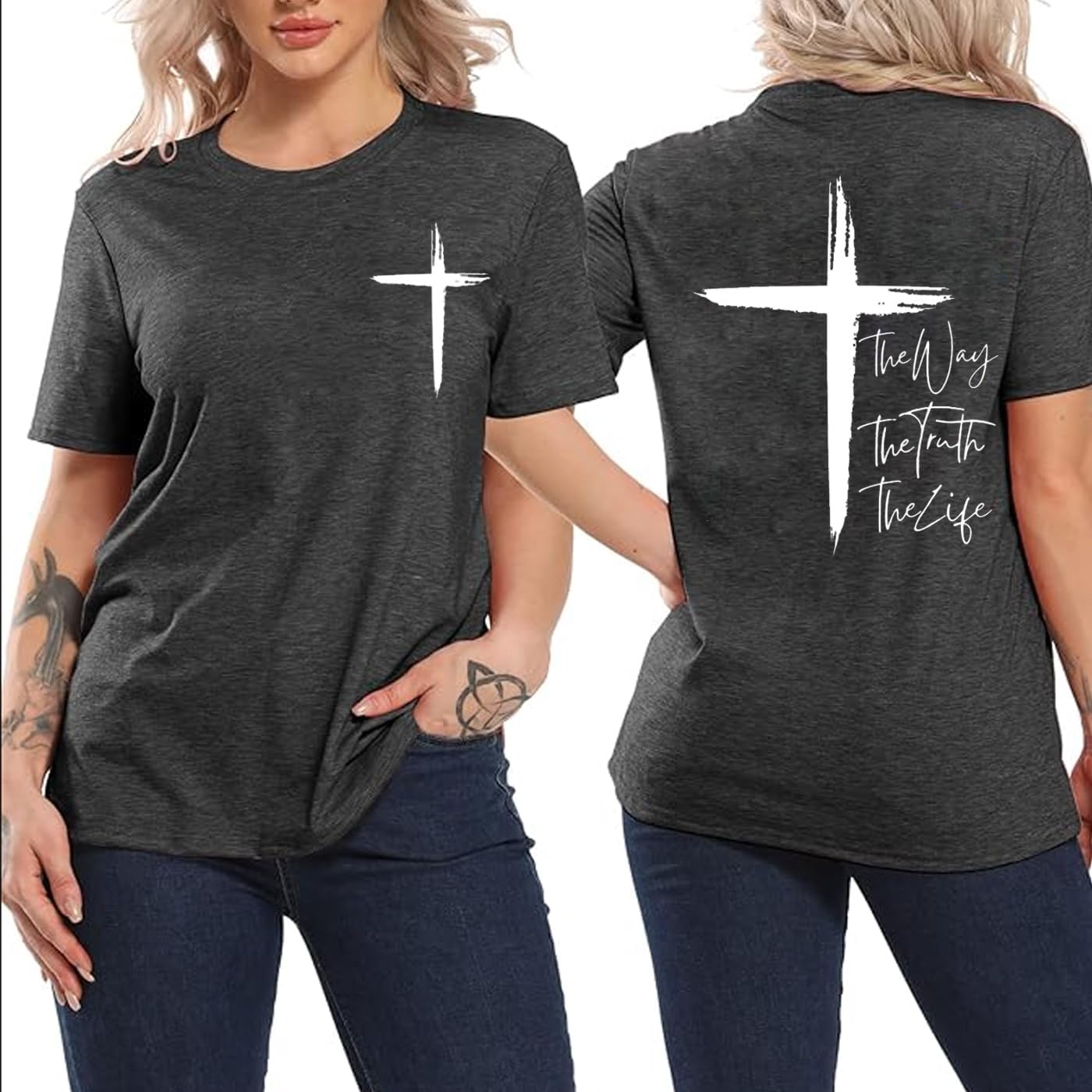 Christian Shirts for Women Faith Bible Verse Cross Graphic Tee Top Inspirational Jesus Short Sleeve Casual T-Shirt - Image 3