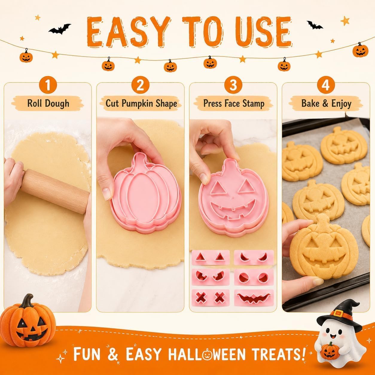 Halloween Cookie Cutters and Stamps Set, 13 Pumpkin Pieces