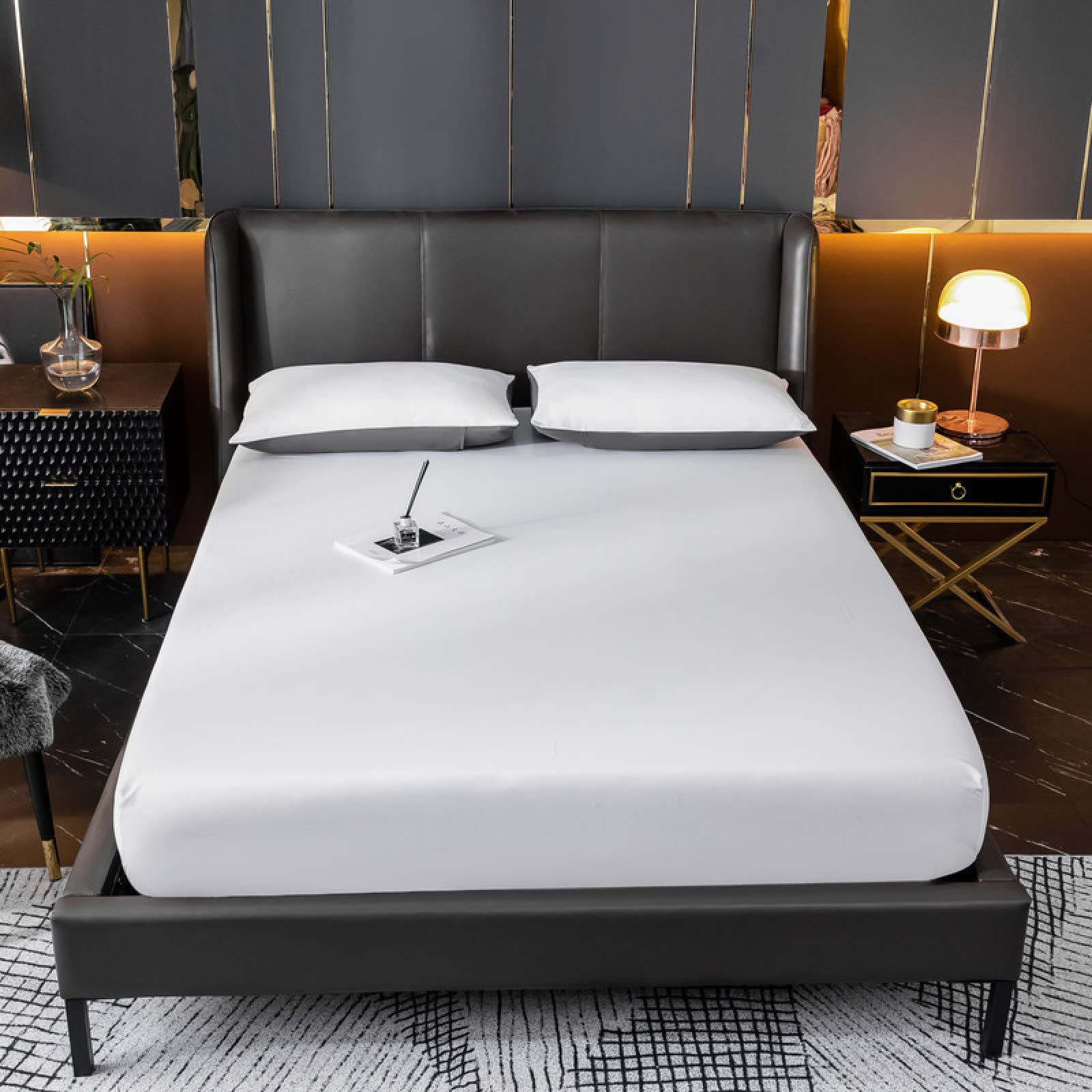 Weiche 4-Wege-Stretch-Bettwäsche, einfarbig, gewaschene Baumwolle, tiefe Taschen, Hotel-, Homestay-Matratzenbezug für Einzelbett, Doppelbett, Weiß, 120 x 200 cm