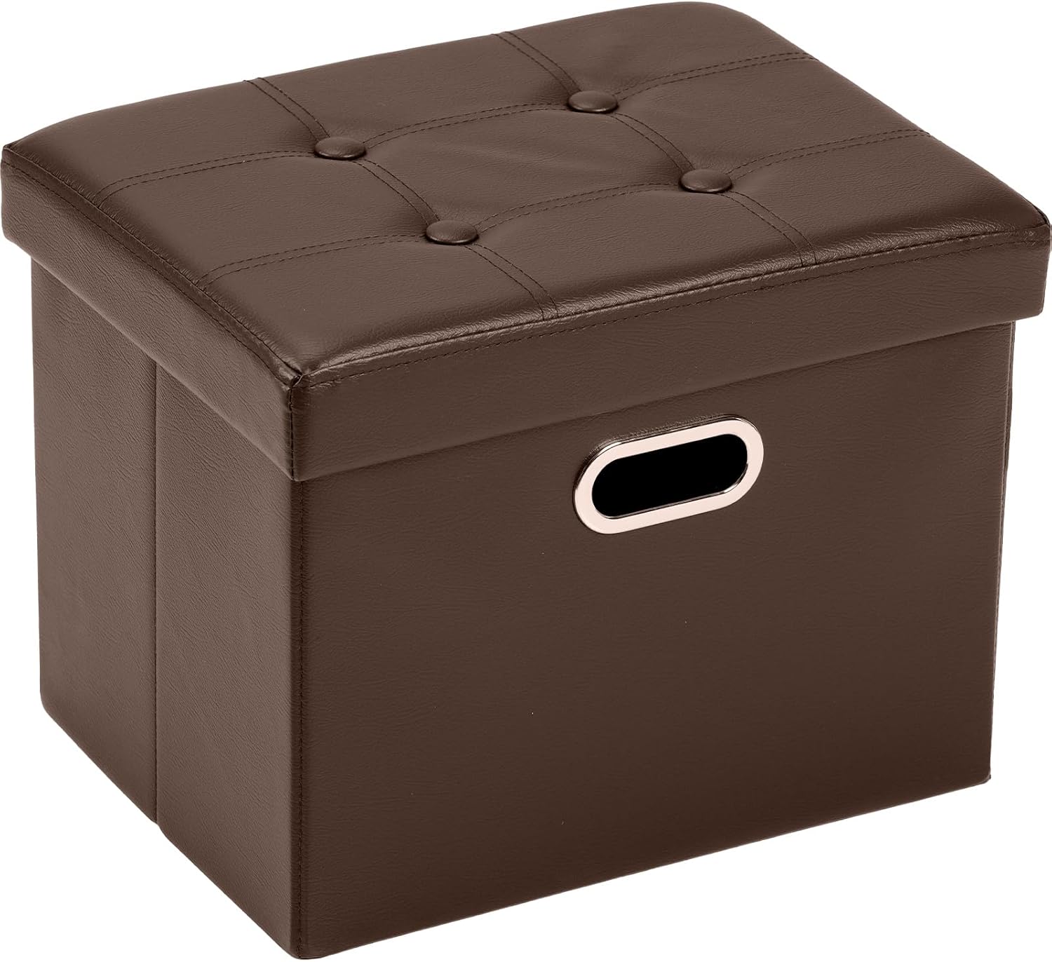 COSYLAND Ottoman with Storage Folding Leather Ottoman Footrest Foot Stool Brown Ottoman for Rooms Small Rectangle Collapsible Bench Furniture with Handles Lid 17x13x13in