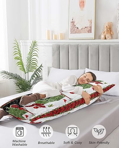 Miniatura 4 de Red Plaid Snowman Christmas Body Pillow Case Cover - Microfiber Bed Throw Pillow Covers, Xmas Tree Snowflake Black Decorative Lumbar Pillow Cover