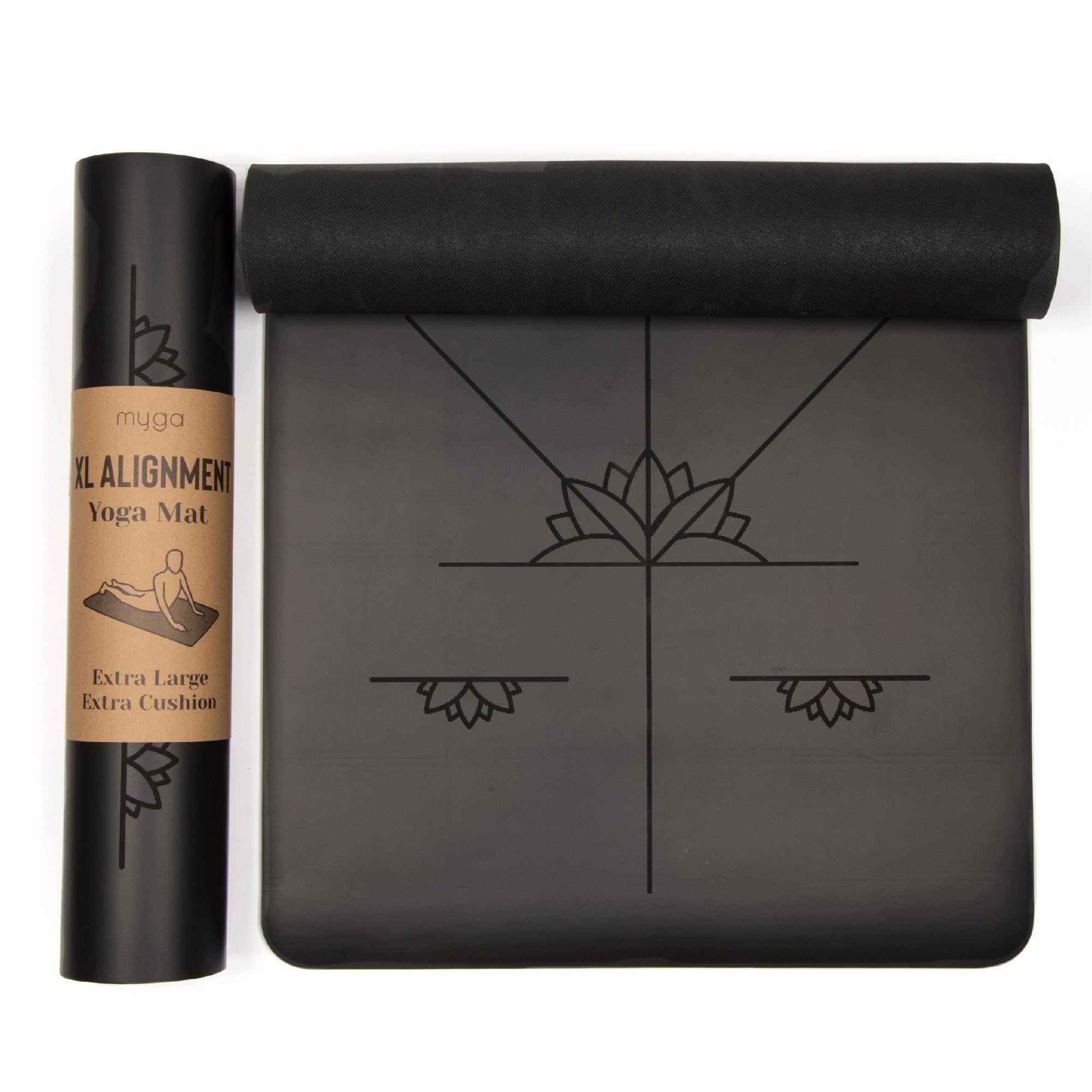 Myga Große Ausrichtungs-Yogamatte mit Körperausrichtungslinien, umweltfreundliche, rutschfeste Yogamatte, hochdichte PU-Polsterung (205cm x 70cm x 6mm)