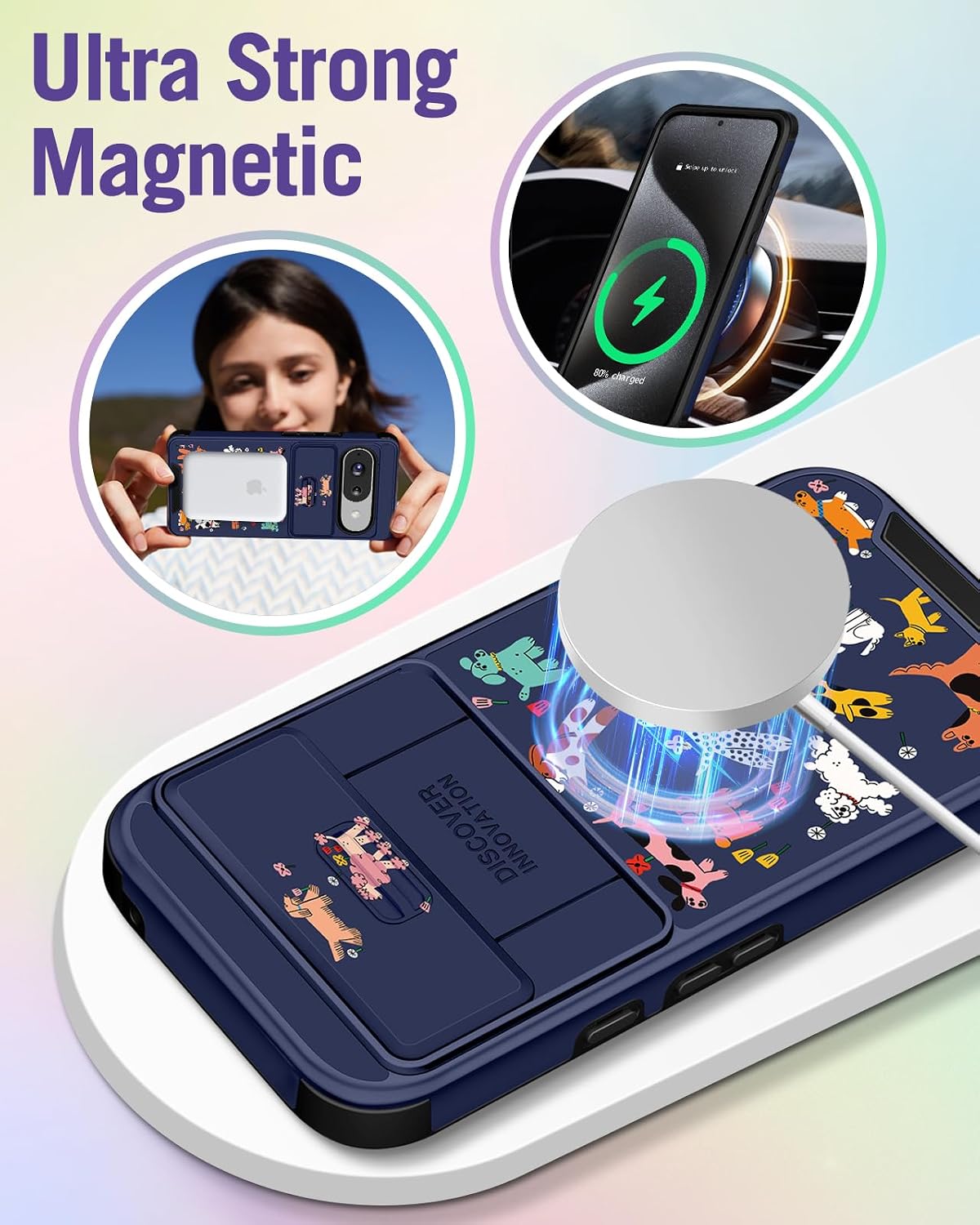 Buleens for Google Pixel 9 Case/Pixel 9 Pro Case - with Ring Stand & Camera Cover Aesthetic Cute Designed Women Girls Girly Cartoon Kawaii Dogs for Pixel 9/9 Pro Phone Case Compatible with Magsafe image 4
