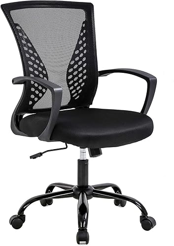 Miniatura 11 de Silla de oficina de malla, silla de computadora con soporte lumbar, reposabrazos giratorio, ajustable, ergonómica, para adultos (naranja)