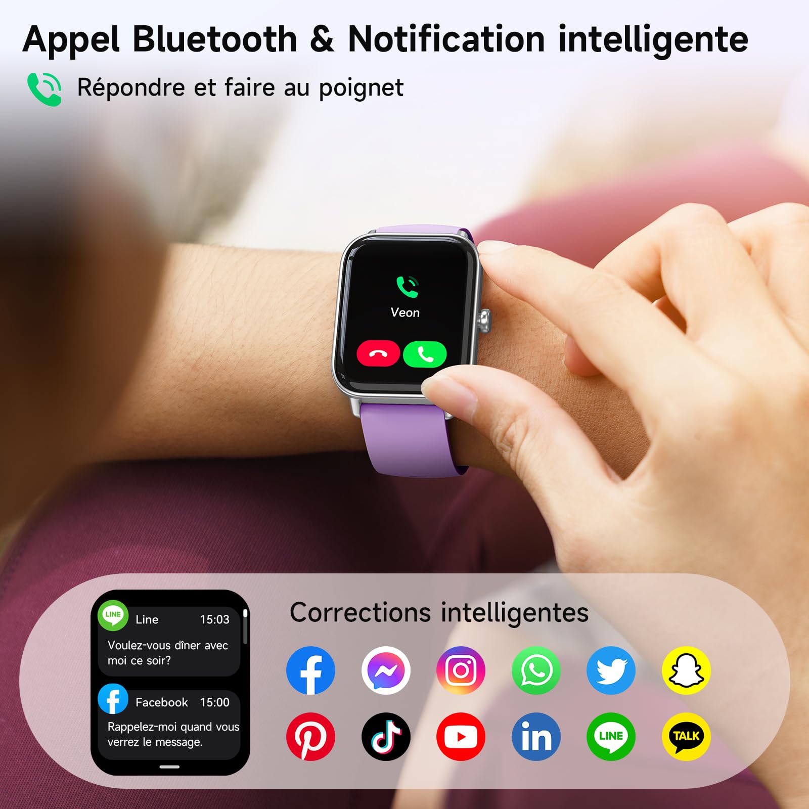Montre Connectée Femme Appel Bluetooth, 1.8" Montre Connectée pour Samsung iPhone Android, Voix de l'IA, Alexa intégrée, Smartwatch Moniteur de SpO2/Sommeil/Podometre/Calories, IP68, 100+ Modes