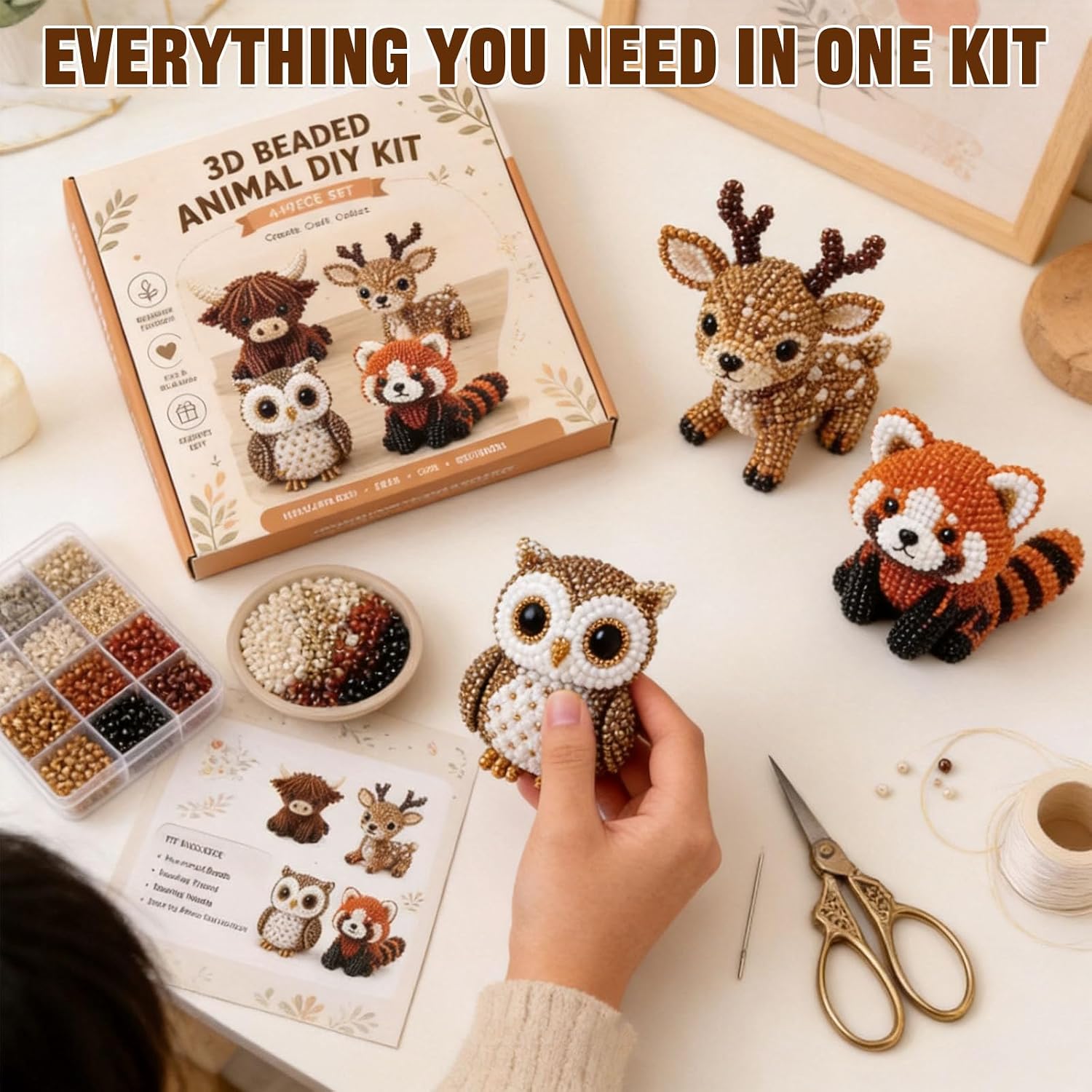3D Beaded Animal DIY Kit, Tiny Animal Bead Craft Set for Beginners & Adults