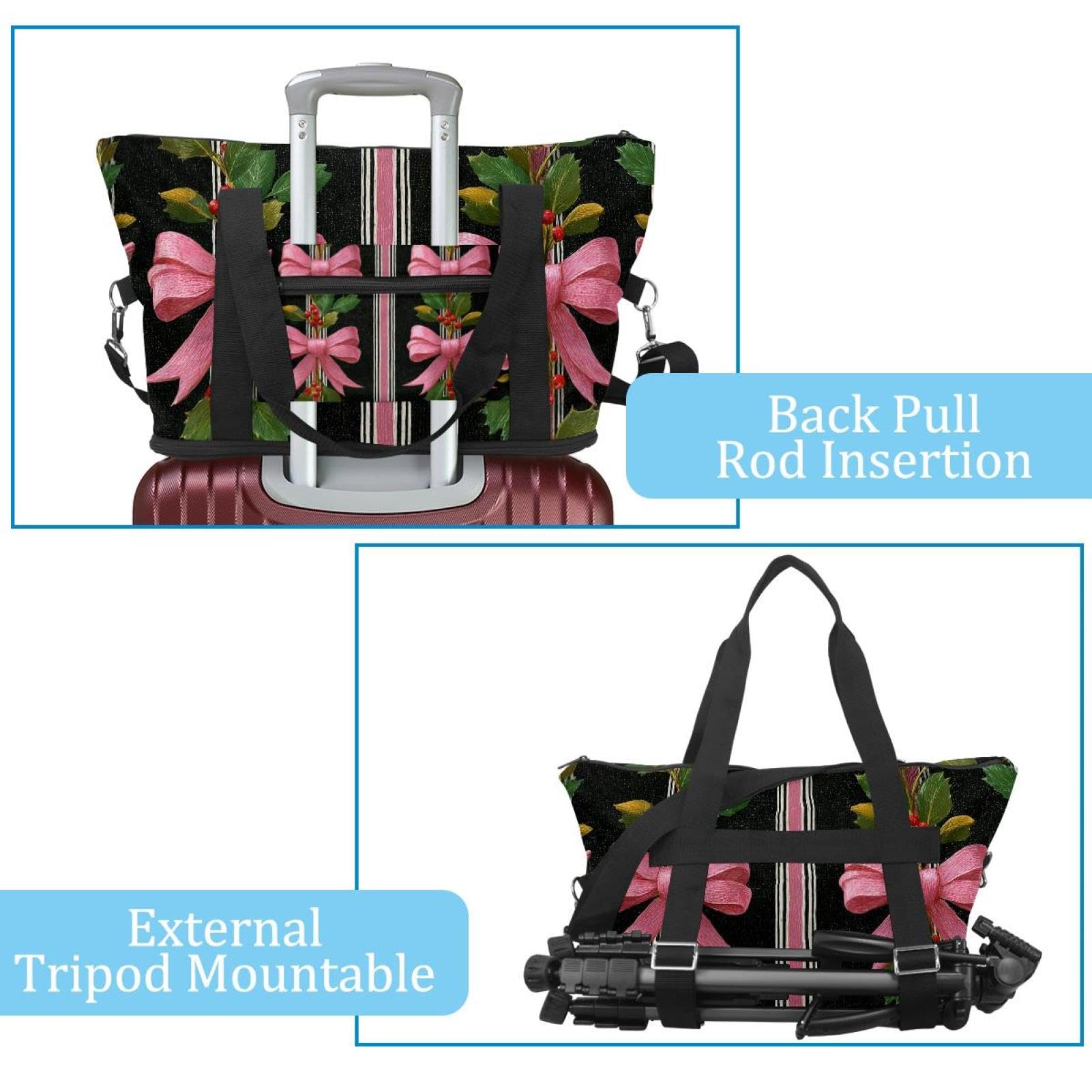 Reisetasche, rosa Schleifen, Blätter, erweiterbar, Wochenende, Übernachtung, wasserdicht, Sport, Fitnessstudio, Krankenhaustasche, Mehrfarbig 1, Eine Größe, Reisetasche
