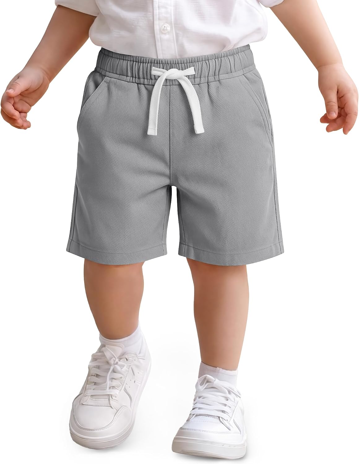 Toddler Boy Shorts Cotton Elastic Waist Uniform Casual Summer Chino Shorts with Drawstring and Pockets