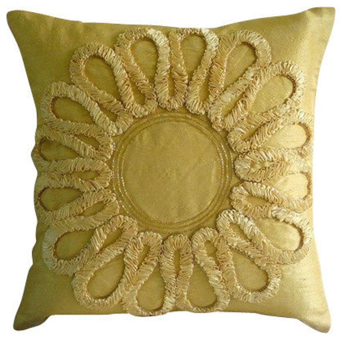 The HomeCentric Gold Euro Sham Covers, Pack of 2, 65x65 cm (26"x26") Euro Shams, Ribbon Flower Medallion Floral Theme Euro Cushion Shams, Silk Euro Sham, Floral Tropical Euro Shams - We All Blossom