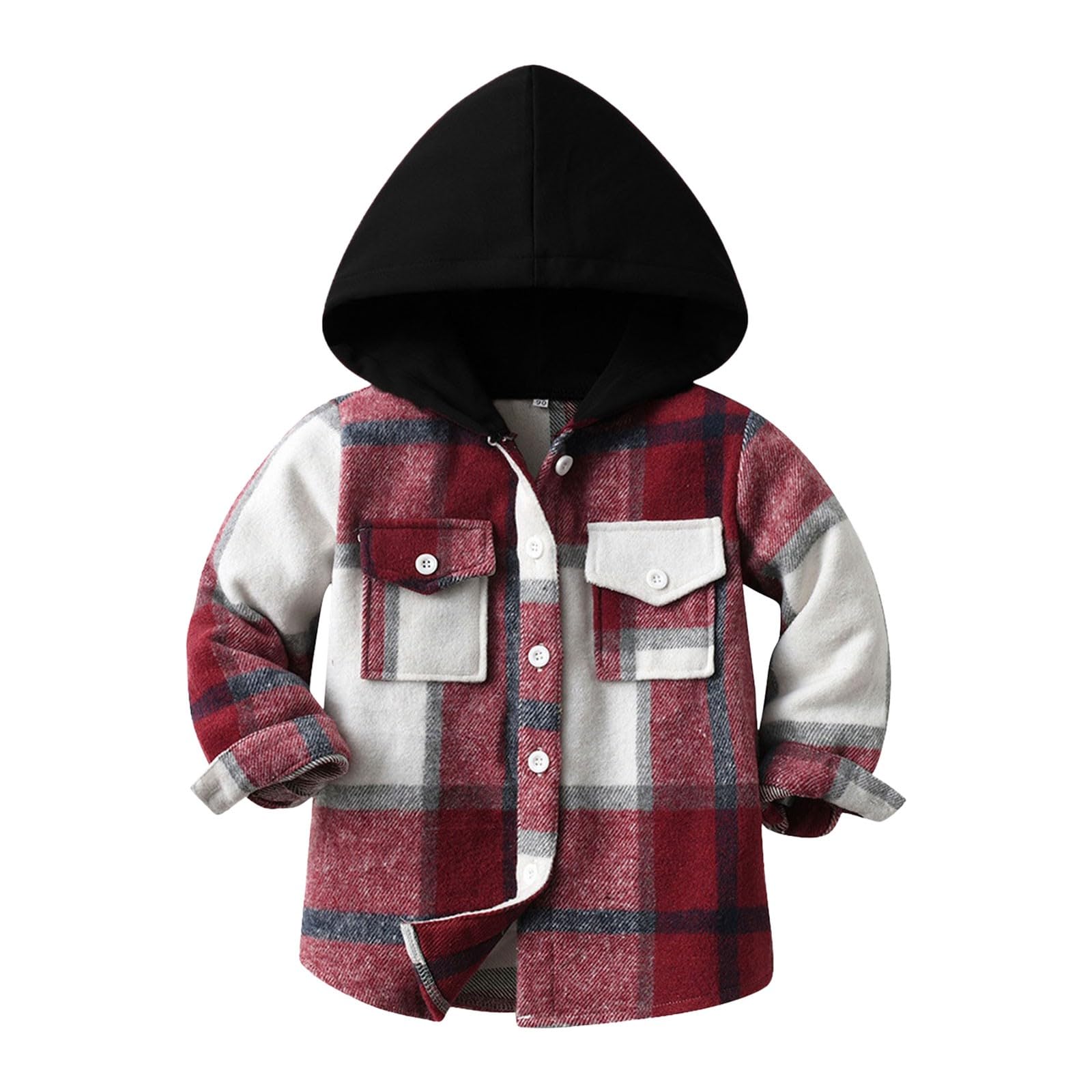 RNTOP Toddler Baby Boys Girls Hooded Plaid Shirts Jacket Kids Long Sleeve Lapel Button Down Shirt Top (H, 2-3 Years)