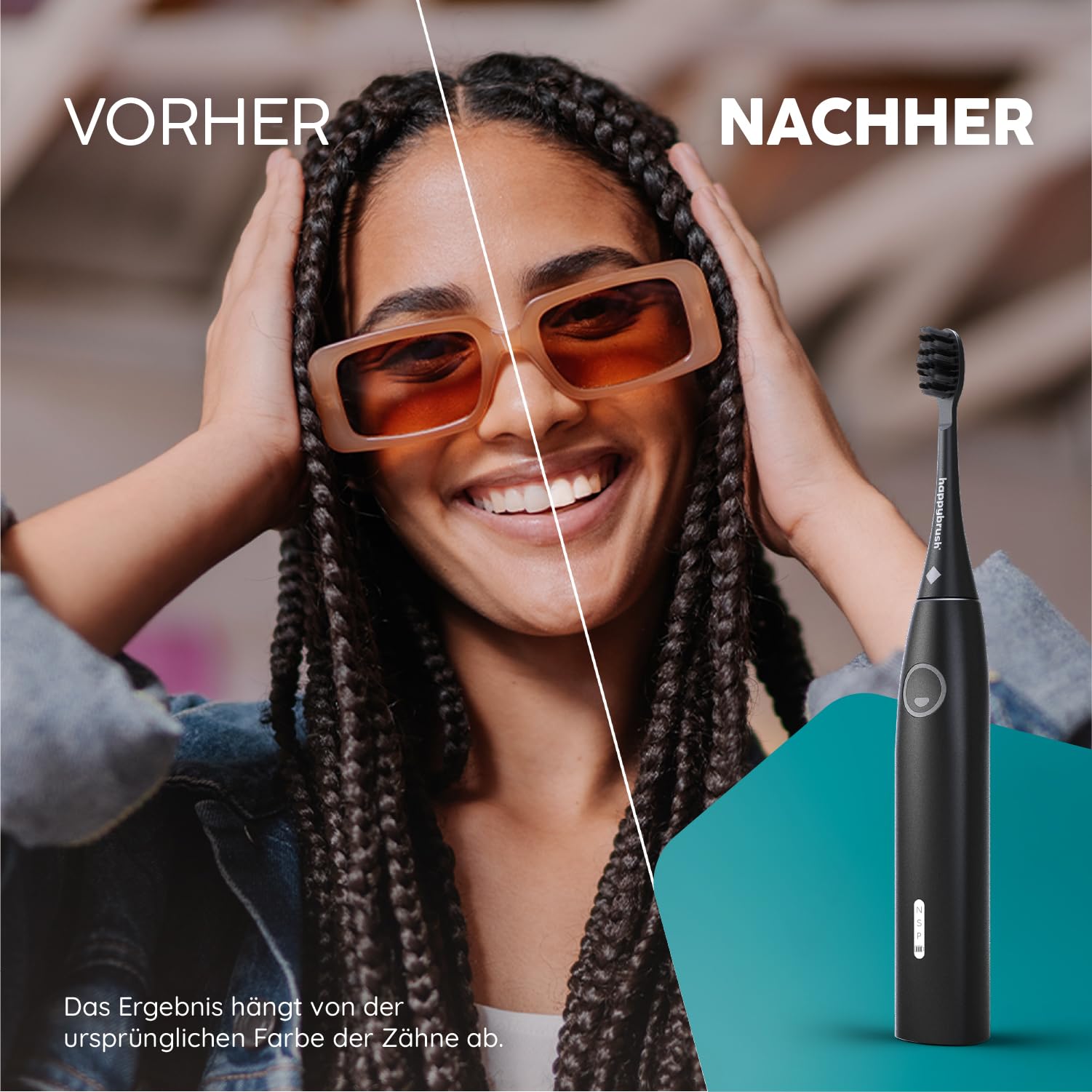 happybrush Allblack Eco Vibe 3+ - Cepillo de dientes eléctrico con batería de 8 semanas