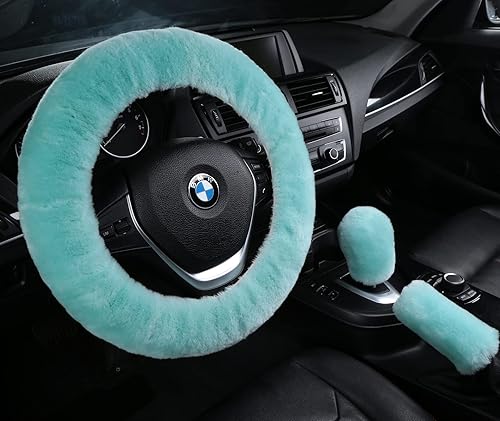 Miniatura 4 de OGLAND Fundas esponjosas de piel de oveja natural para pomo de palanca de cambios de automóvil, selector de automóvil, collar decorativo, cubierta