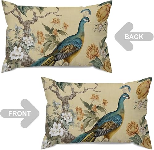 Miniatura 10 de ArogGeld Almohadas de estilo chinoiserie amarillo y gris, diseño de flores amarillas, peonía, pavo real, decorativo, estilo chinoiserie, almohada