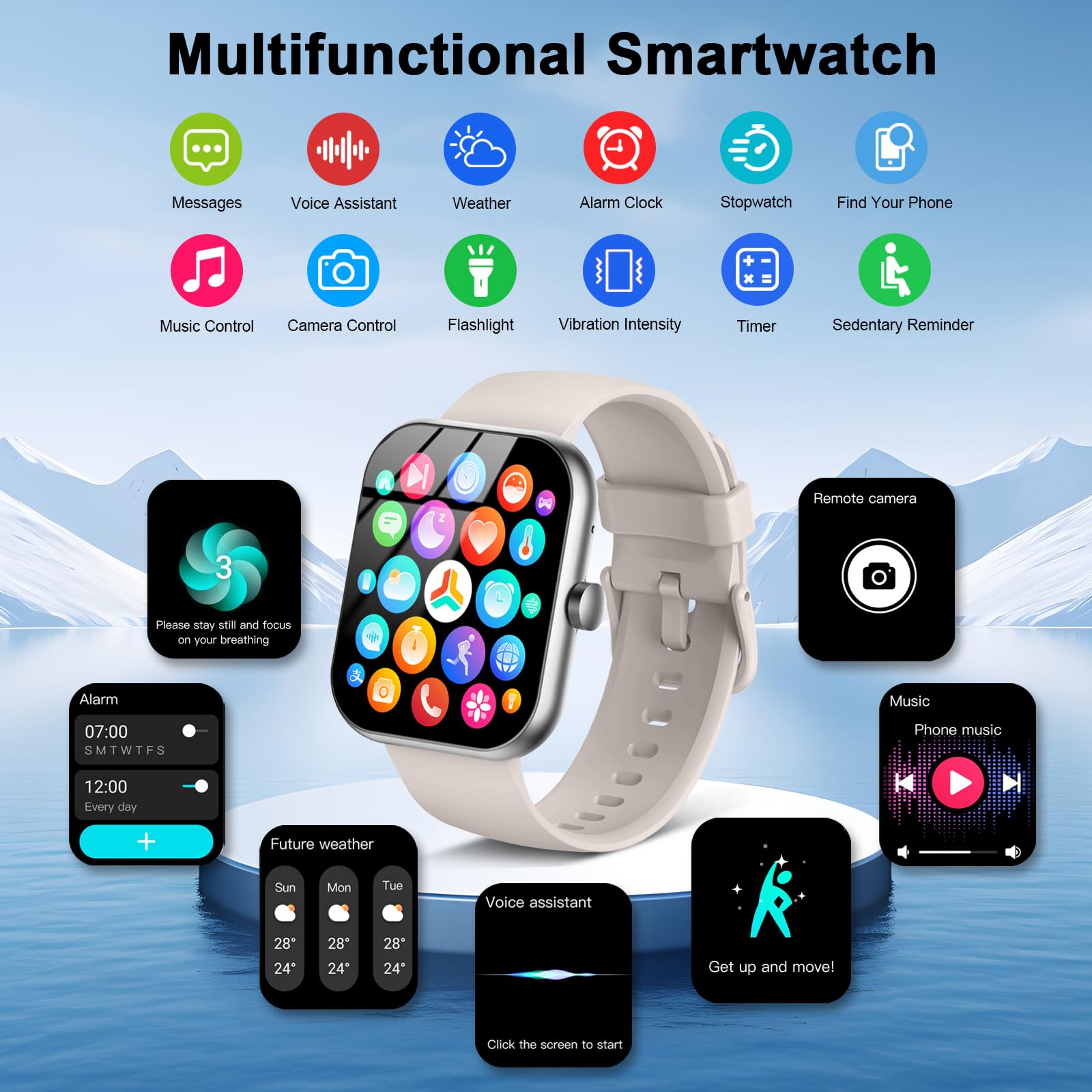 Motast Smartwatch Uomo Donna, 1.96" Orologio Fitness Tracker con Effettua/Risposta Chiamate, 115+ Sportive Smart Watch, Contapassi/SpO2/Sonno/Cardiofrequenzimetro, Impermeabile IP68 per Android iOS
