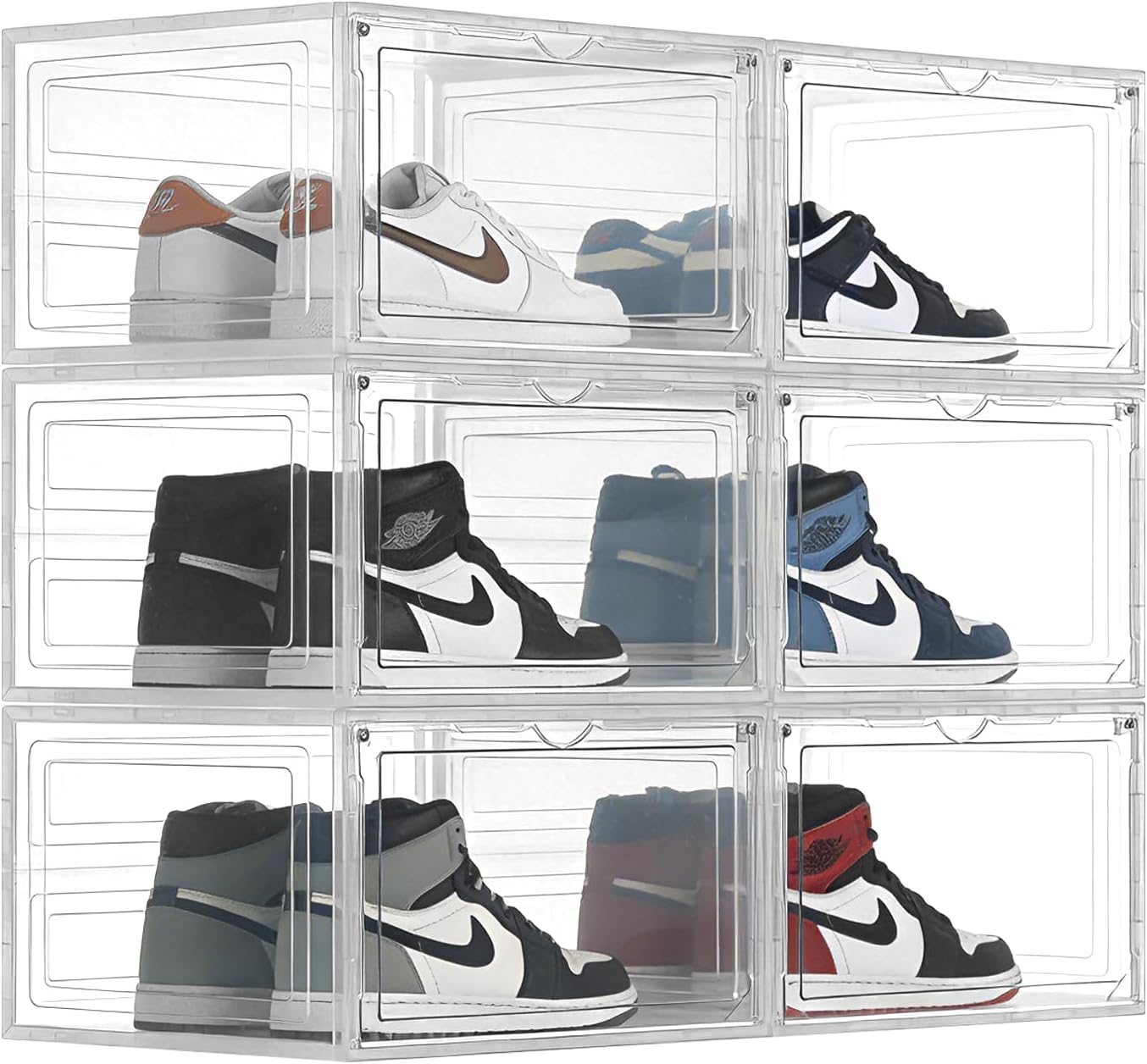 Upgraded X-Large Shoe Organizer, Stackable 12 Pack Plastic Shoe Box with Clear Door, Space-Saving Shoe Rack for Sneaker Display,Fit up to US Size 12