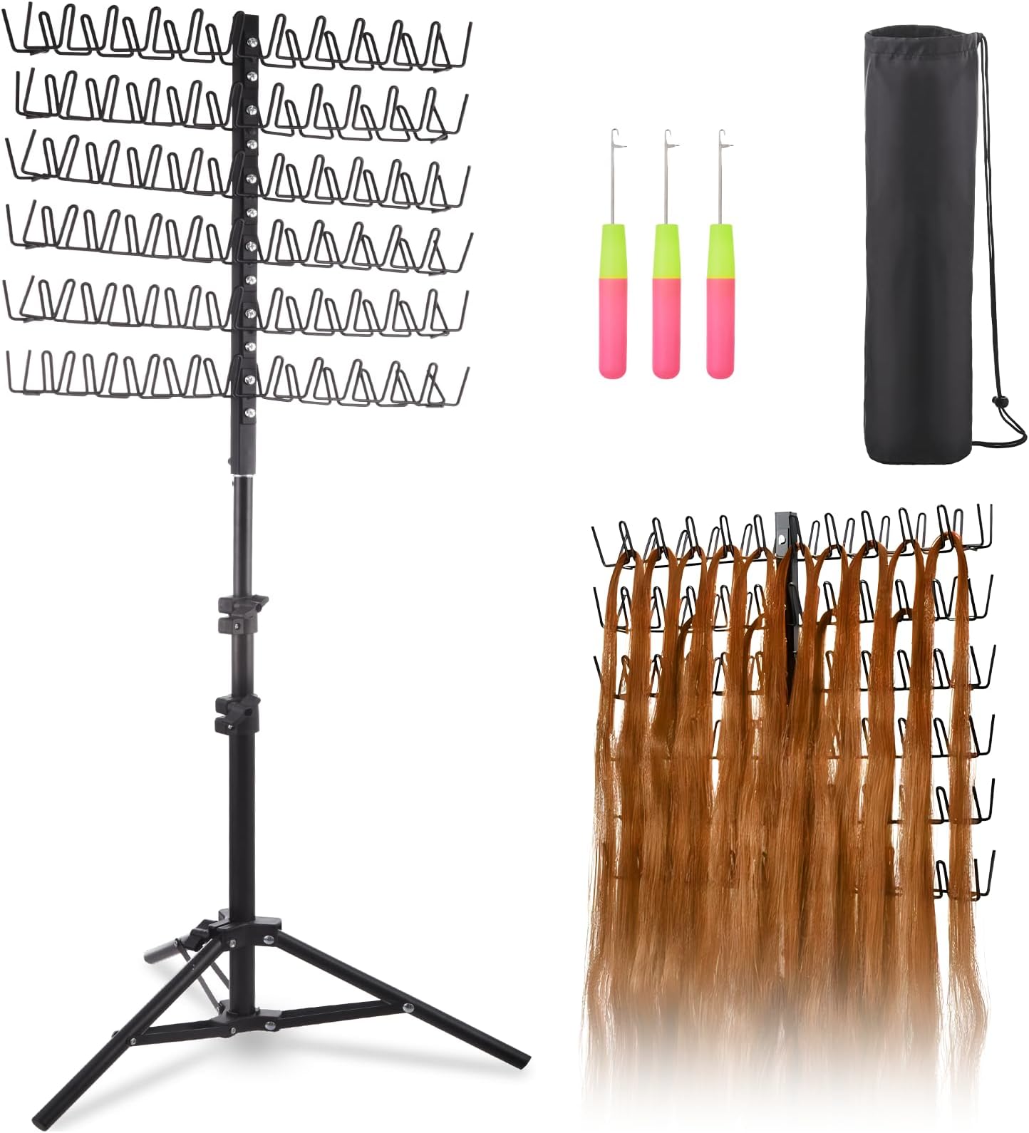 Amazon.com : Lictin Braiding Hair Rack, 120 Pegs, Height Adjustable 2 ...