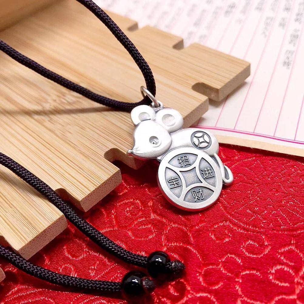 Lucky Year of The Zodiac Rat Solid Sterling Silver Pendant 999 Sterling Silver Nafu Unisex Unisex Sweater Necklace1