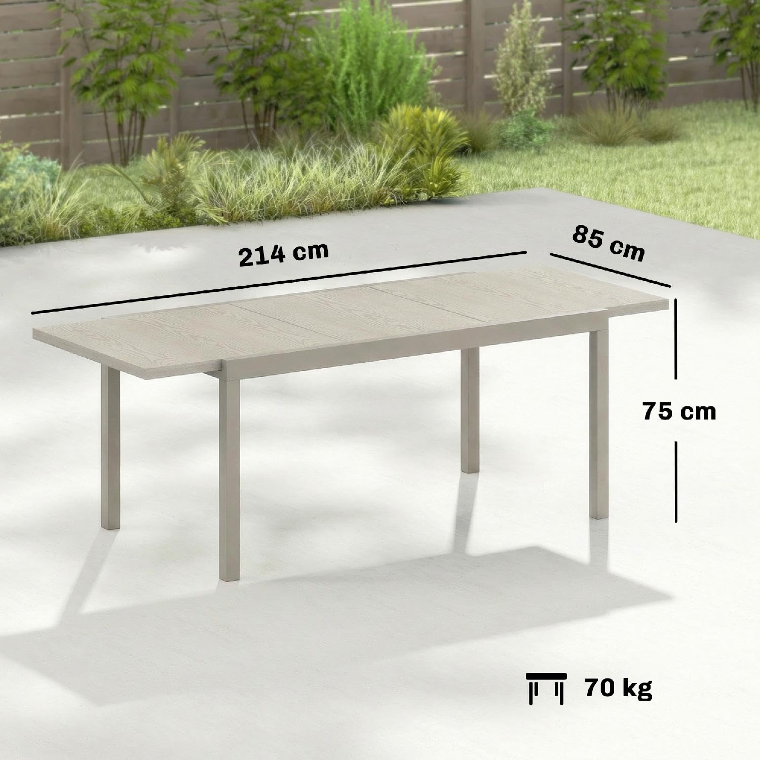 Tavolo da Esterno Giardino, Allungabile, Rettangolare, In Alluminio/Acciaio, 154-214x85x75 cm, Grigio Chiaro