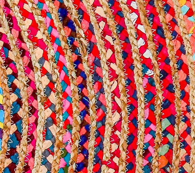 Hausattire Bohemian Braided Rug 5' Round - Multi Color, Rustic Hand Woven Rag Rugs for Kitchen, Kids Bedroom, Living Room | Colorful Farmhouse Pet Friendly Reversible Decorative Carpet