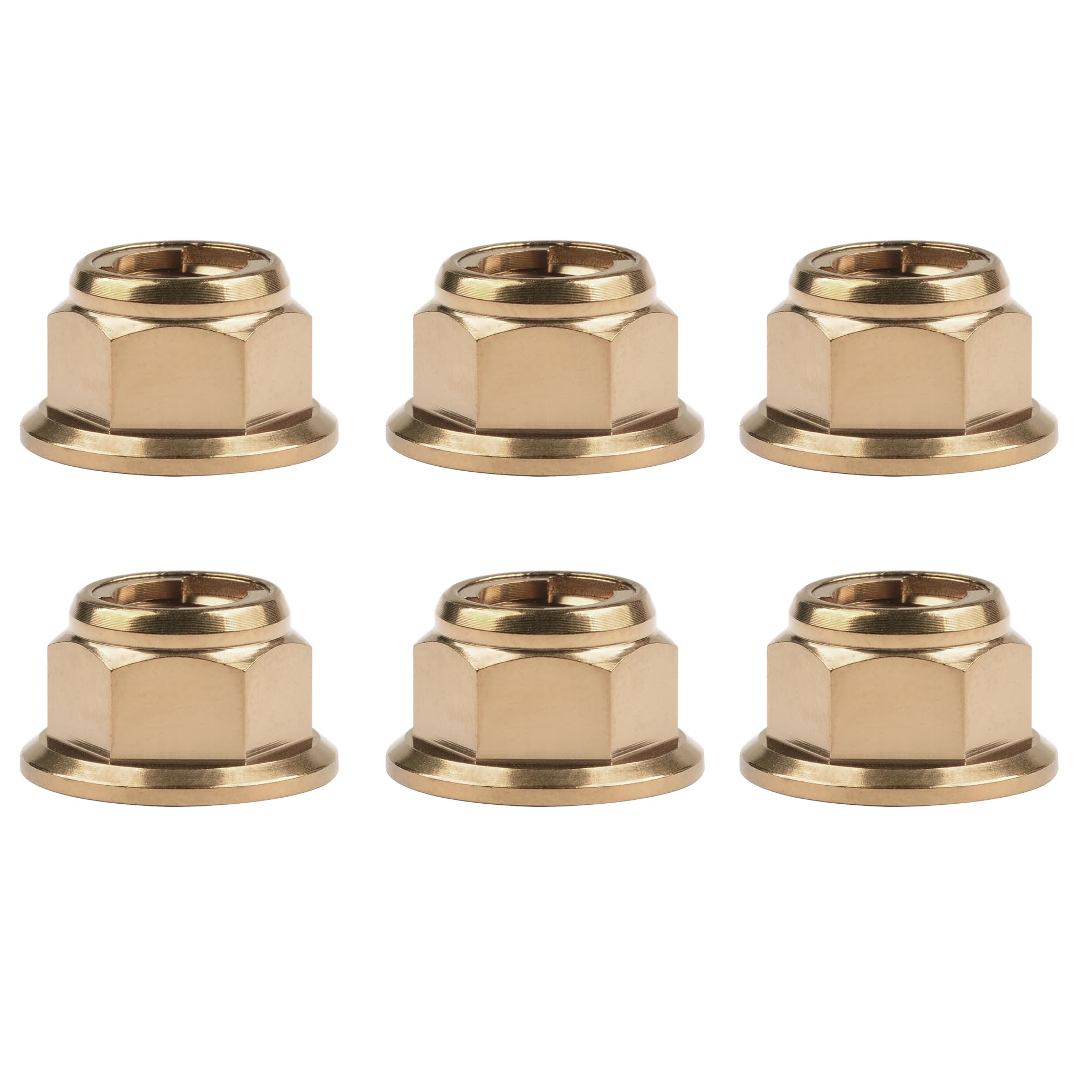 Yaruijia Flange Full Metal Lock nut M6 M8 M10 M12 Sprocket Nut 6AL4V Titanium Flange Lock Nut Pack of 6 (Bronze, M10 x 1.25mm)