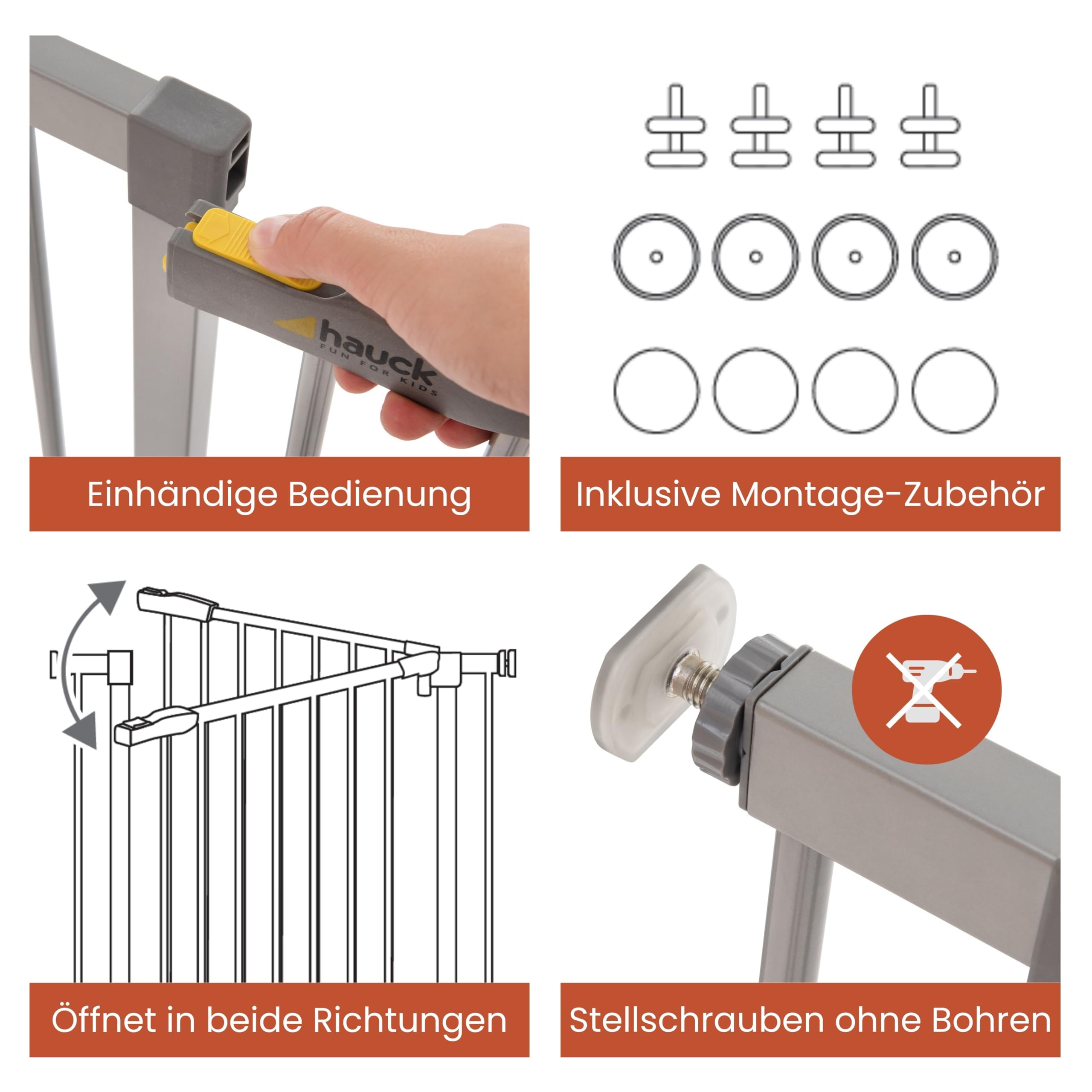 hauck Stop N Safe 2, Silber – Schutzgitter Treppe und Tür 84–89 cm – Kindersicheres Absperrgitter ohne Bohren – Manuelle 1 Hand Öffnung – nur für Innen - Auch für Hunde
