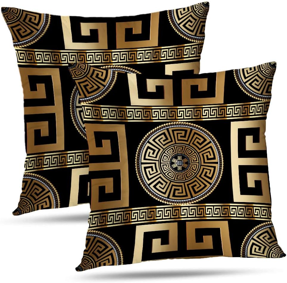 Greek-Key Throw Pillow Covers, Pillowcases Modern Geometric Greek Pattern Gold Key Cushion Use for Living Room Bedroom Office Sofa Couch 20 x 20 inch,2 Pack
