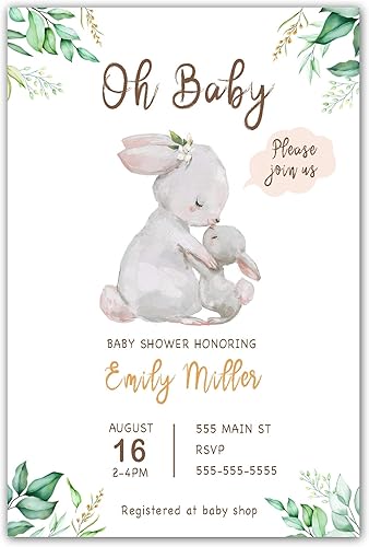 30 invitaciones conejito baby shower acuarela animales papel fotográfico