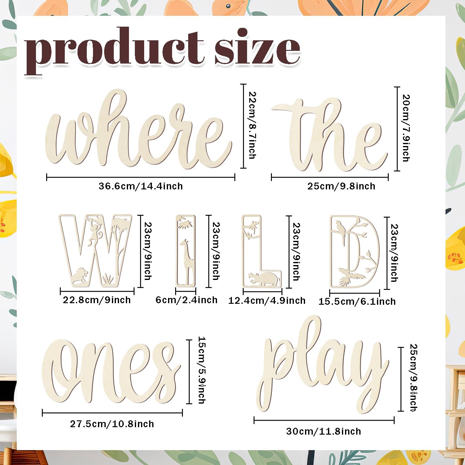 Where The Wild Ones Play Sign Wooden Playroom Wall Decor, Large Wood Wall Art Decoration for Boys Girls Toy Room Nursery, Toddler Room Bedroom, Jungle Theme Playroom Word Cutout Sign Decor